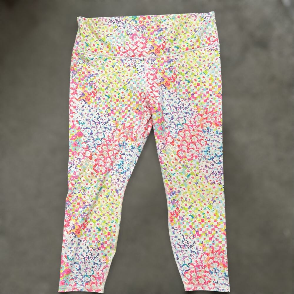Fabletics Define Powerhold Leggings 3X Floral Gingham High Rise 7/8 Workout Gym